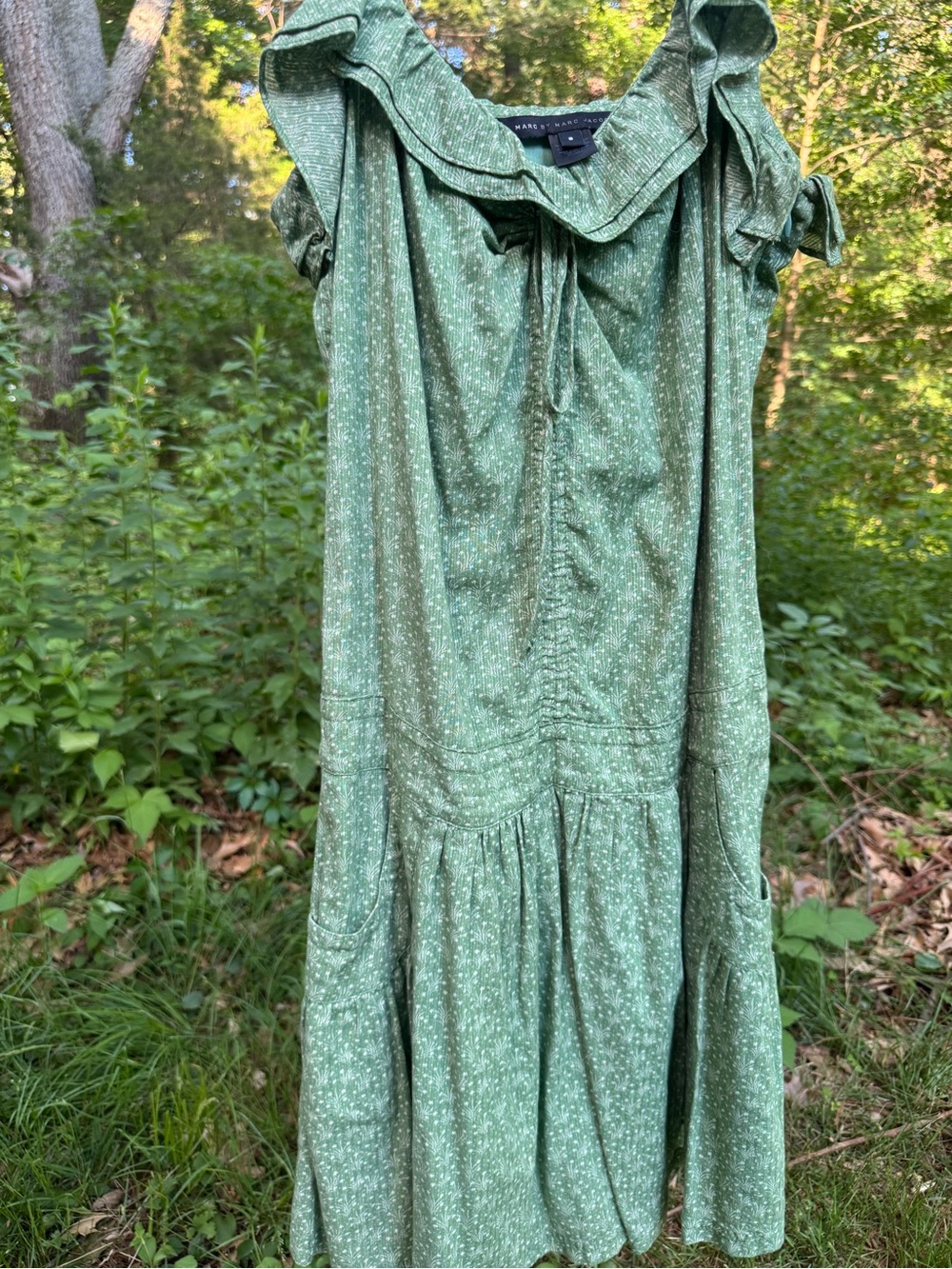 Marc By Marc Jacobs Green Floral Ruffle-Trim Midi Dress